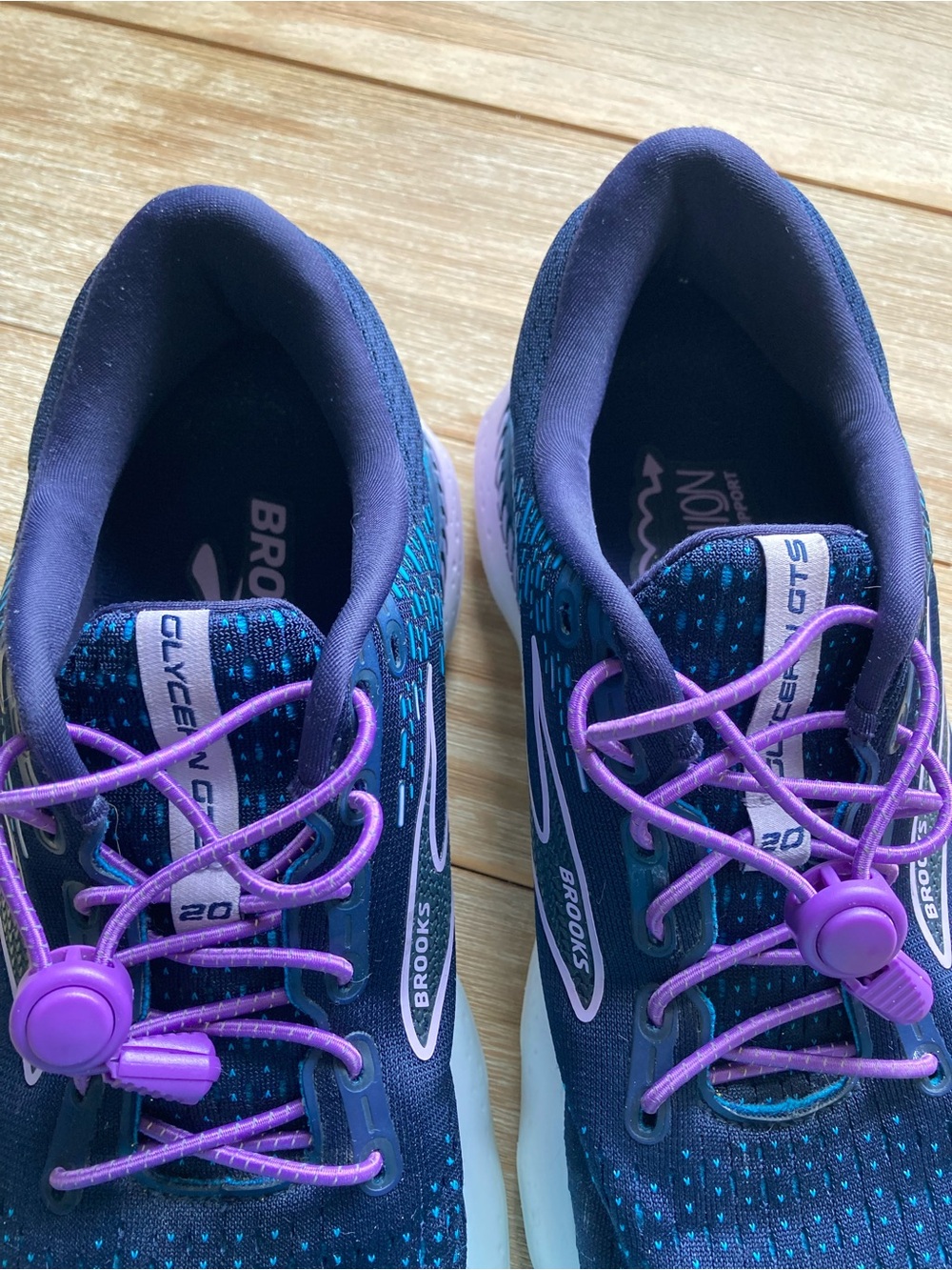 Brooks Glycerin GTS 20 US WMN 10.5 Navy Teal Purple Running No Tie Bungie Laces - Picture 7 of 12